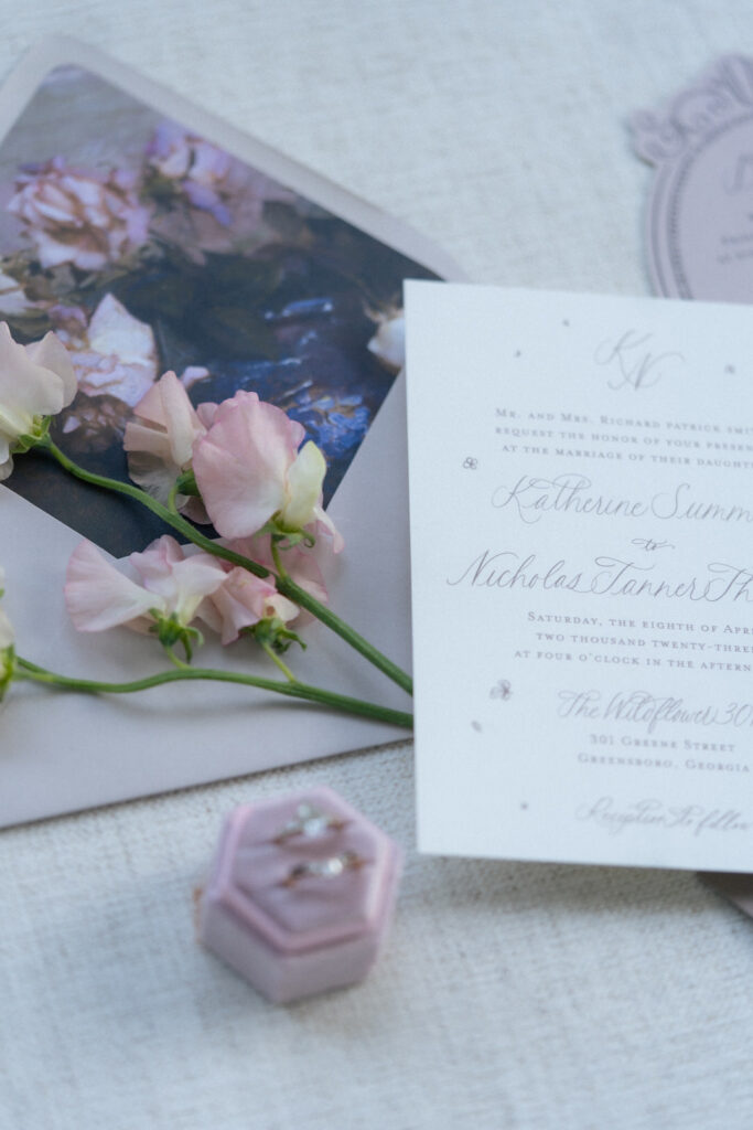 close up of wedding stationary