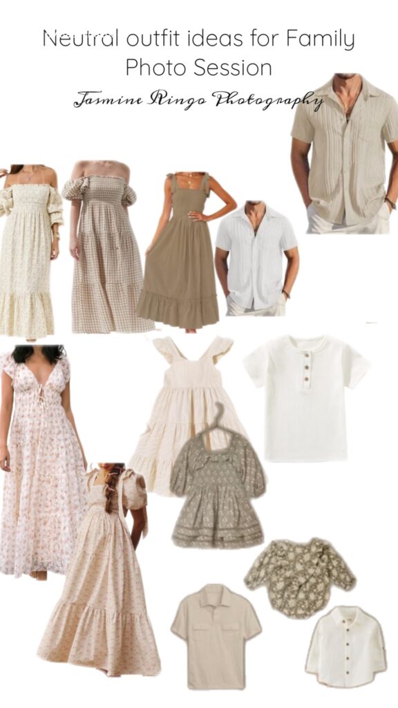 neutral outfit ideas collage for family photo sessions
