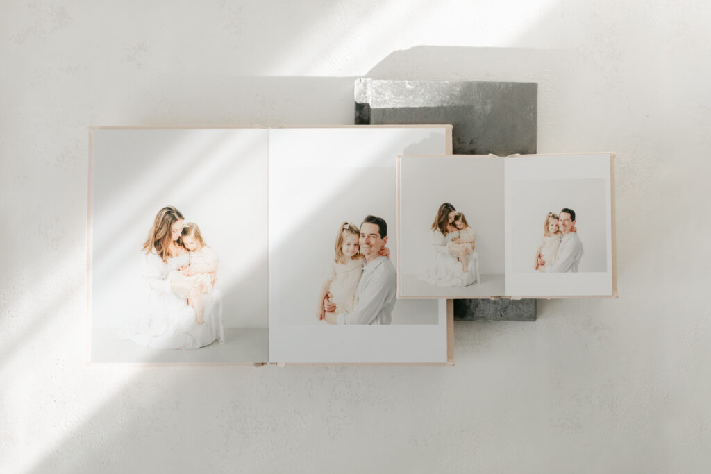 custom album displaying family photos from a photoshoot session