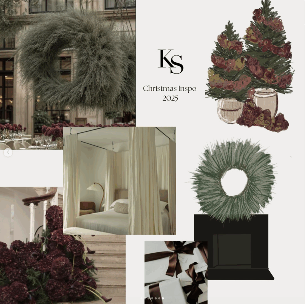mood board of holiday styling theme for Kiah Studios 2025